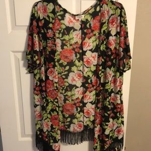 Black Floral Fringe Kimono